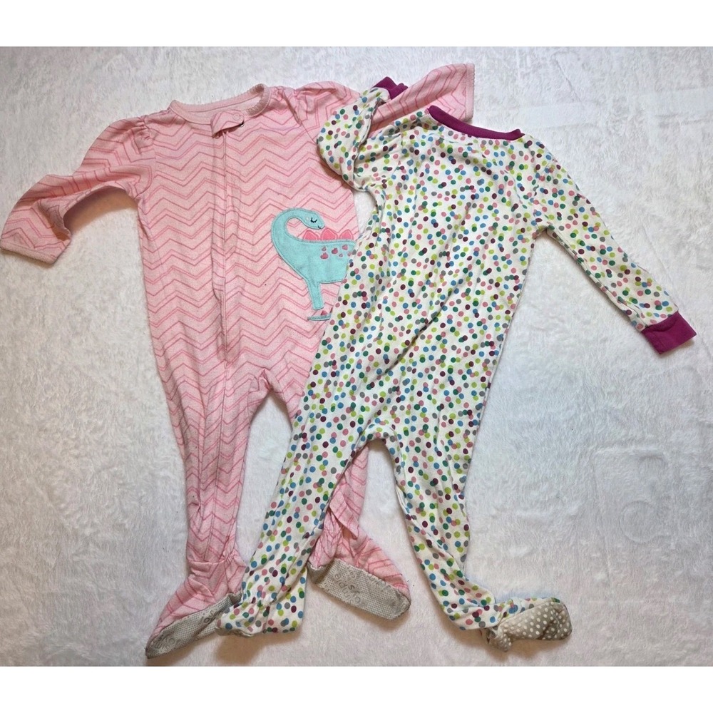 M344 2 Pc Baby Girls 12-18M Footed Sleepers Amazon Essentials Polka Dot Pink...